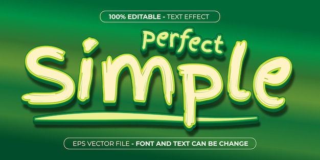 Um pôster verde e branco que diz perfeito simples com efeito de texto editável em 3D