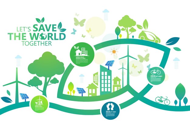 Vetor um pôster verde que diz salvem o mundo juntos.