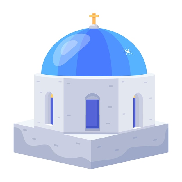 Vetor um prático design plano da igreja de santorini