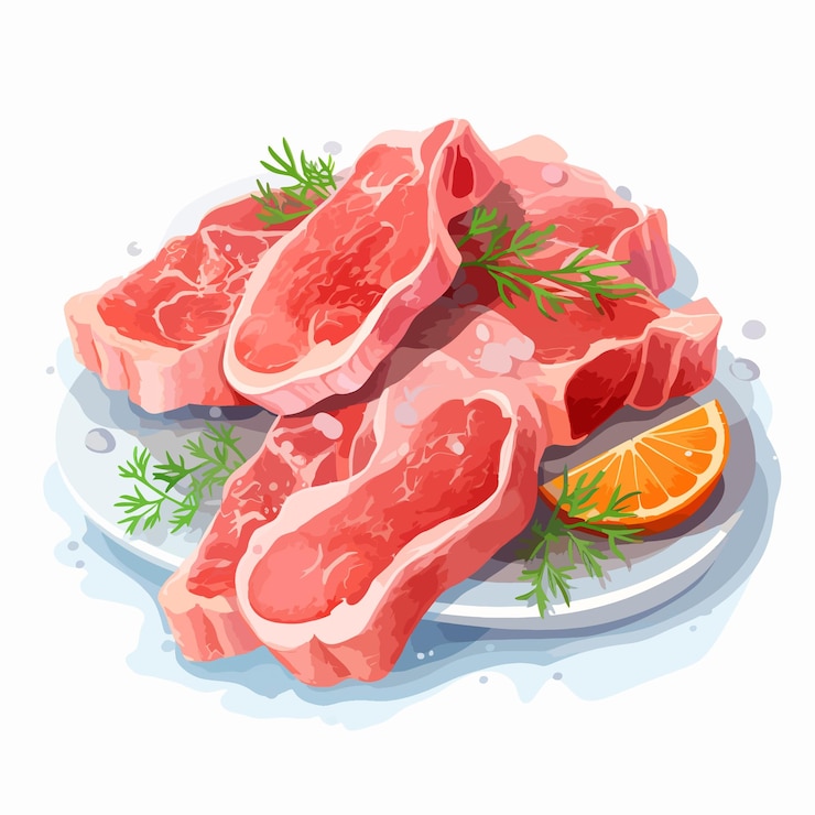 Vetor um prato de carne crua com um limão