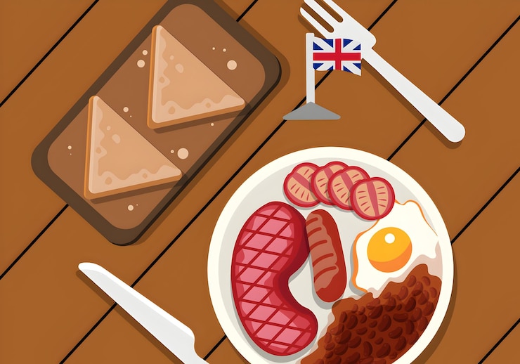 Vetor um prato de comida com um ovo frito e bacon nele