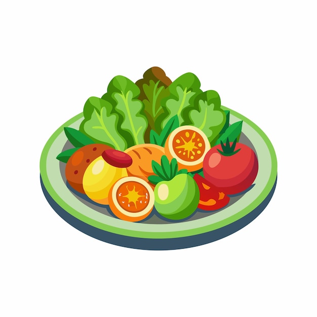 Vetor um prato de frutas e legumes com uma imagem de uma fruta nele