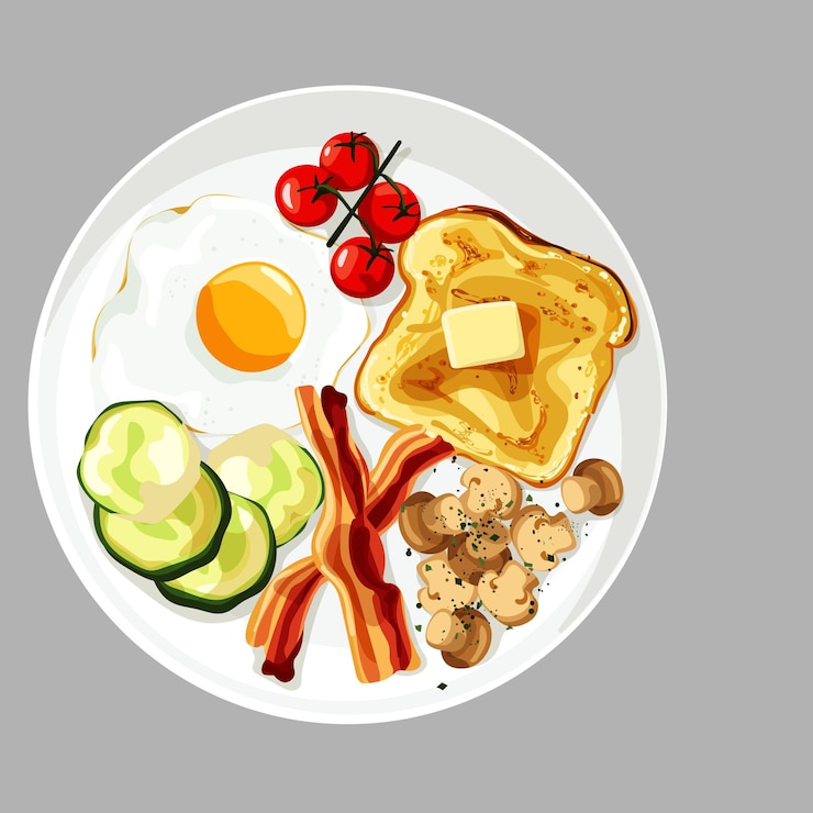 Vetor um prato de pequeno-almoço com ovos, bacon e ovos