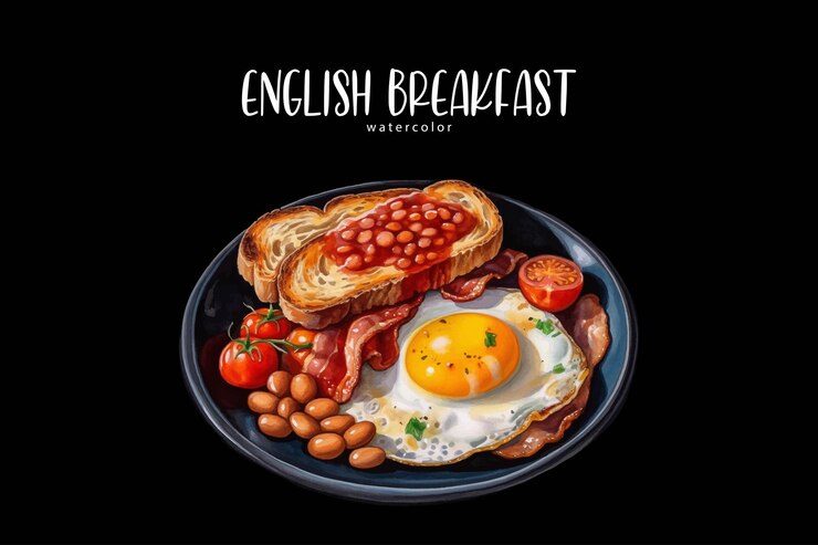 Vetor um prato de pequeno-almoço inglês com tomates e bacon torrados