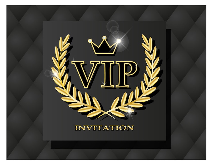 Vetor um quadrado preto com uma coroa dourada e as palavras vip nele.