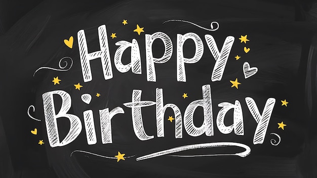 um quadro-negro com um feliz aniversário escrito nele