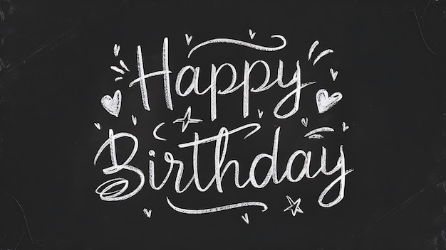 um quadro-negro com um feliz aniversário escrito nele