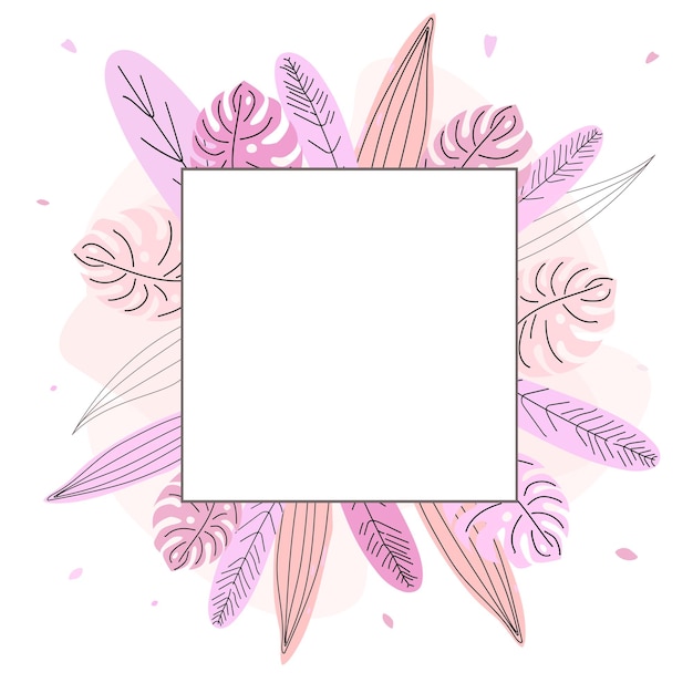 Vetor um quadro rosa floraltropical quadrado para redes sociais no estilo de um doodle