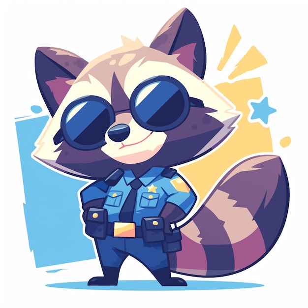 Vetor um raccoon astuto, estilo de desenho animado da polícia de trânsito.