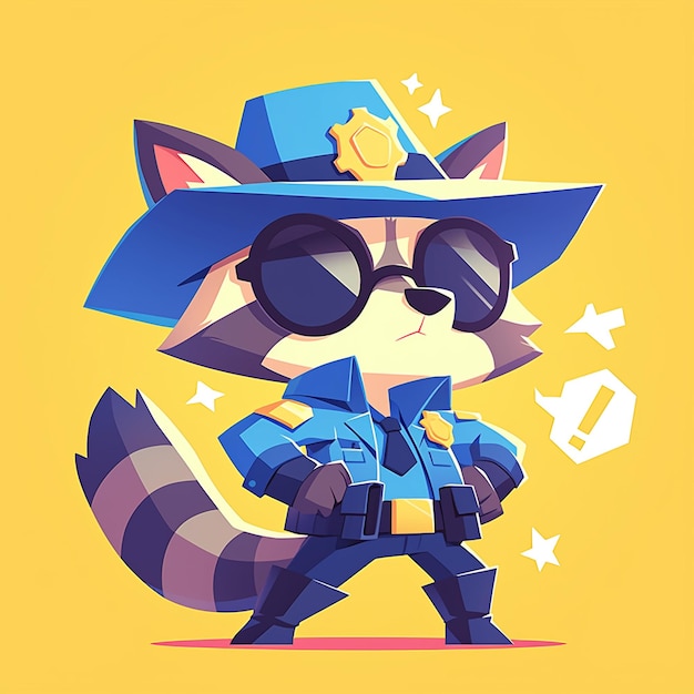 Vetor um raccoon astuto, estilo de desenho animado da polícia de trânsito.