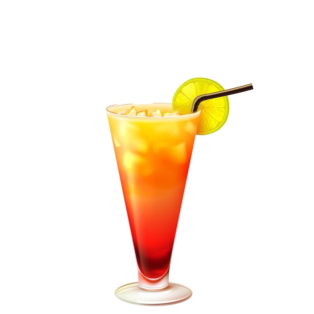 Um refrescante coquetel tropical com fatias de limão