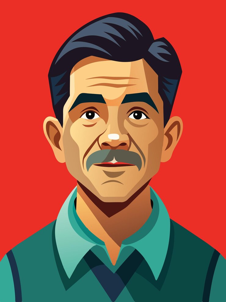 Vetor um retrato de um homem com um bigode e um fundo vermelho