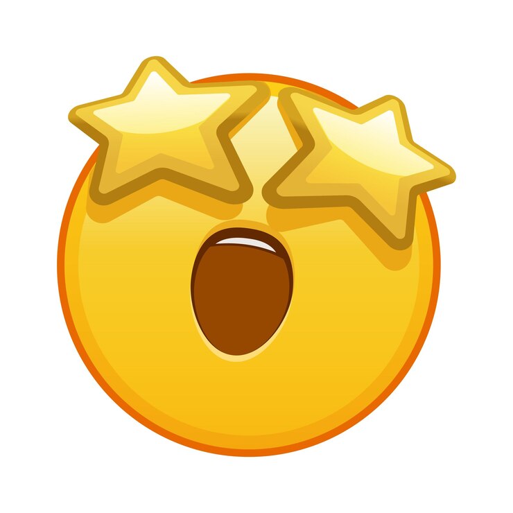 Vetor um rosto sorridente com olhos estrelados tamanho grande do sorriso emoji amarelo