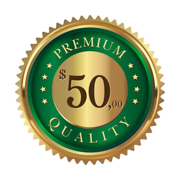 Vetor um rótulo dourado e verde que diz 50