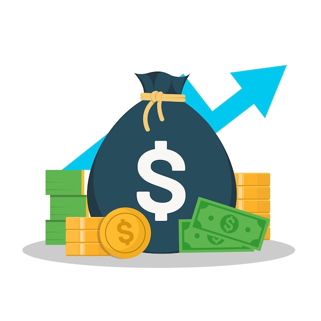um saco preto com uma nota de dólar nele com uma flecha apontando para cima