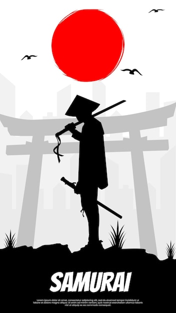 Um samurai fica na frente de uma lua e as palavras samurai samurai com papel de parede de lua vermelha katana
