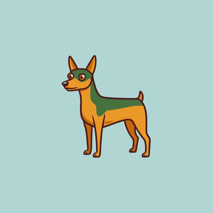 Vetor um simples desenho animado vetorial miniatura pinscher cão fica