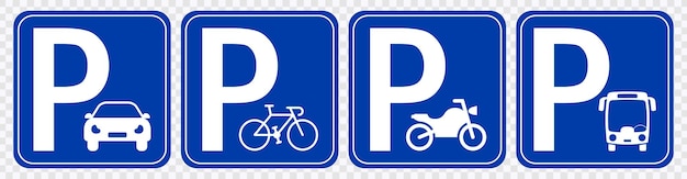 um sinal azul com um p branco e uma bicicleta nele