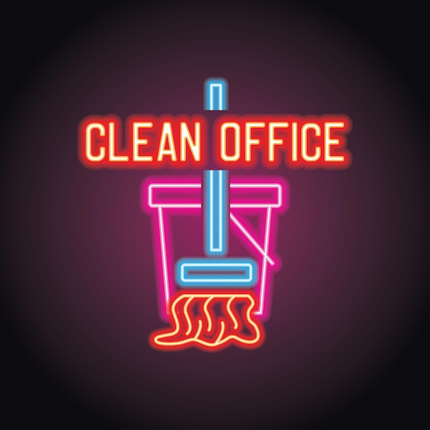 Vetor um sinal de néon que diz escritório limpo com efeito de luz neon