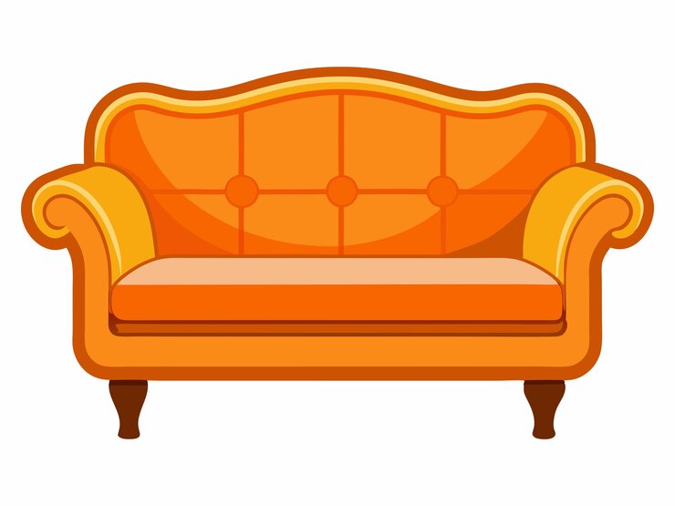 Vetor um sofá com couro laranja e um fundo branco
