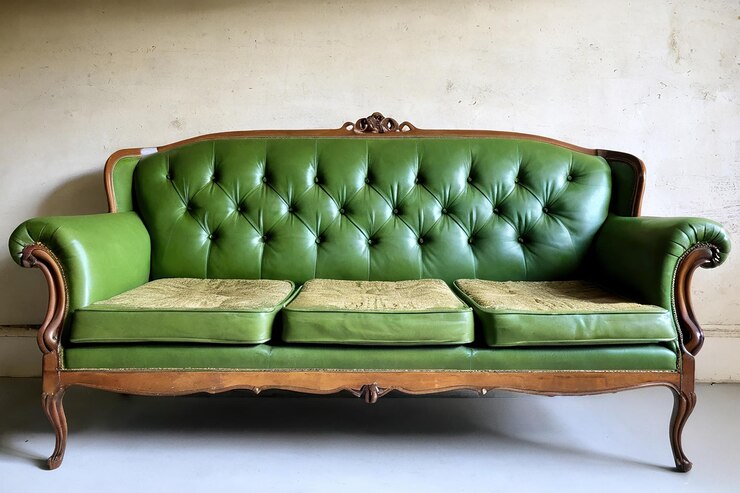 Vetor um sofá de couro verde com um assento de coiro verde