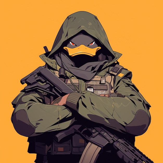 Vetor um soldado pato vigilante estilo desenho animado