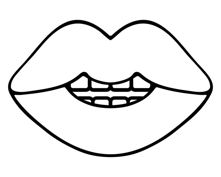 Vetor um sorriso nos lábios esboço a boca está entreaberta os dentes são visíveis estilo doodle