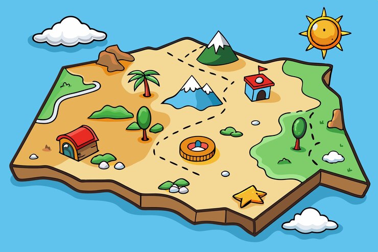 Vetor um tabuleiro de jogo com uma imagem de uma aldeia de montanha