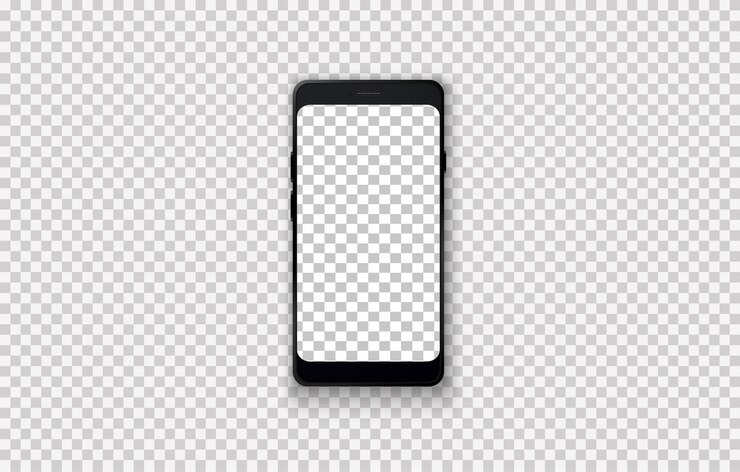 Vetor um telefone preto com uma tela em branco em um fundo transparente