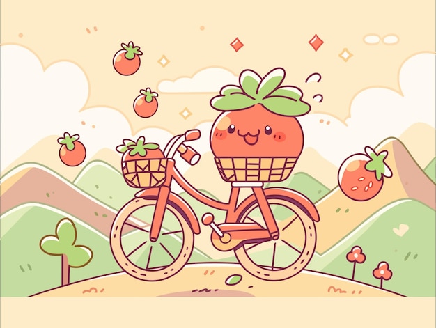 Vetor um tomate engraçado numa bicicleta