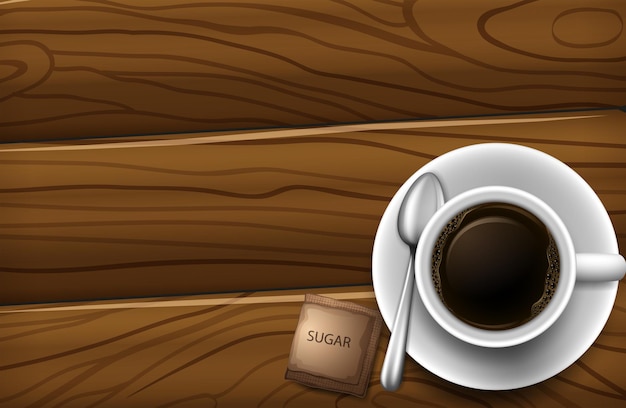 Um topview de uma mesa com uma xícara de café
