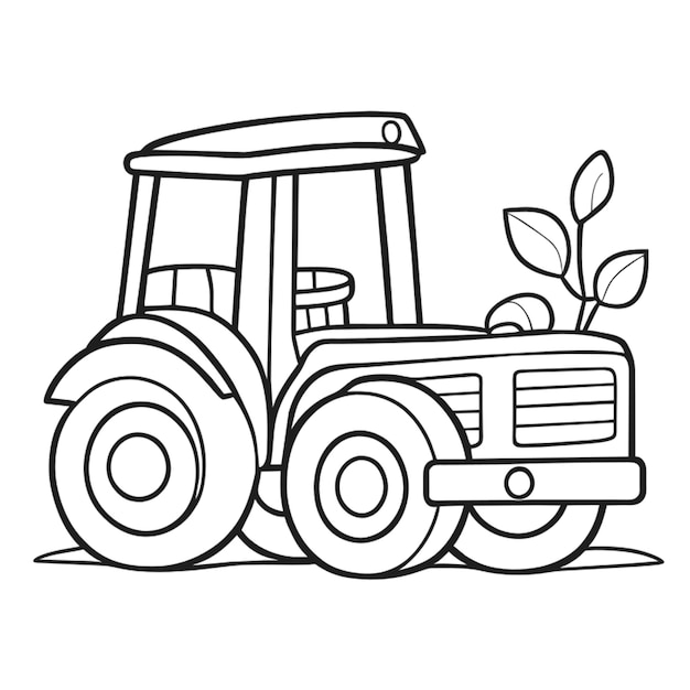 Um tractor de fazenda bonito rebocando hayride livro de colorir simples imagenot muitos detalhes vetor monocromático