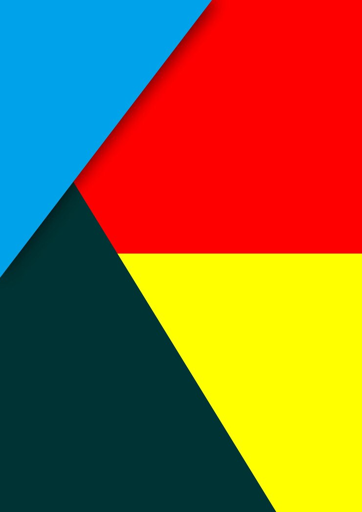 Vetor um triângulo vermelho, azul e amarelo com uma faixa vermelha e azul