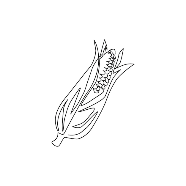 Um único desenho de linha de uma cultura de milho orgânico saudável vetor de design de ícone de milho fresco vegetal