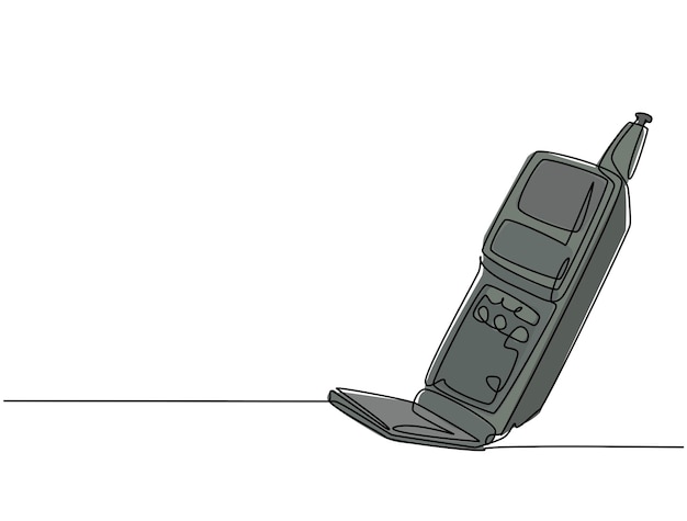 Vetor um único desenho de linha do velho telefone celular clássico ilustração vetorial de design de telefone móvel