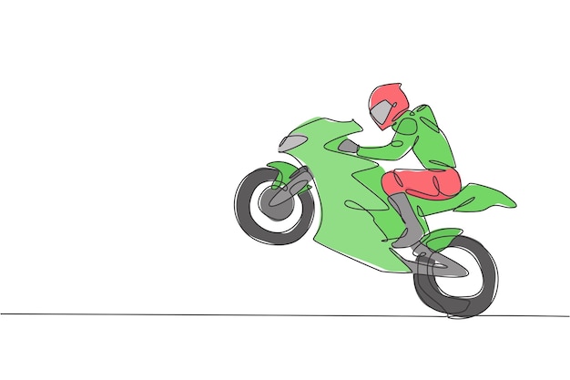 Desenho de piloto de corrida em motocicleta em alta velocidade