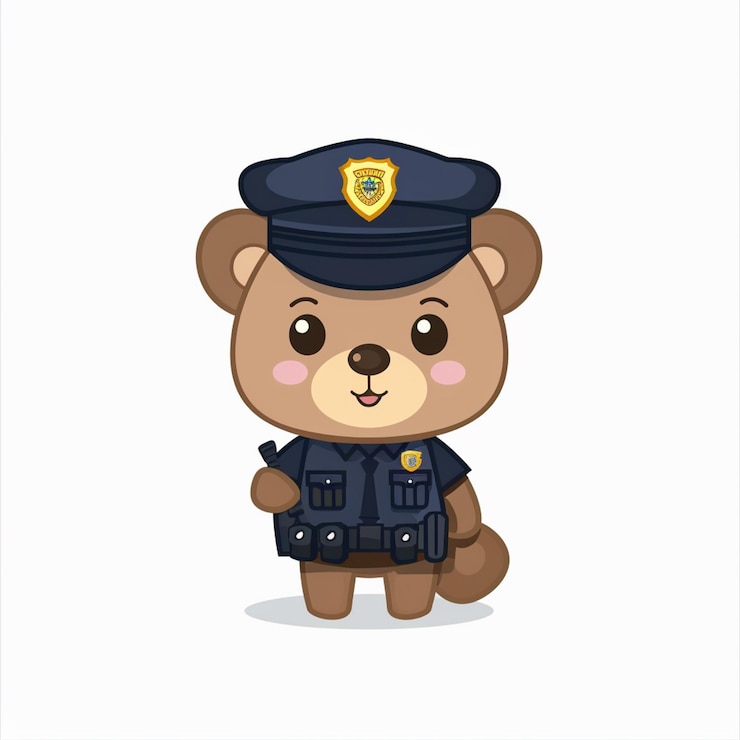 Vetor um urso com um uniforme de polícia e um policial nele