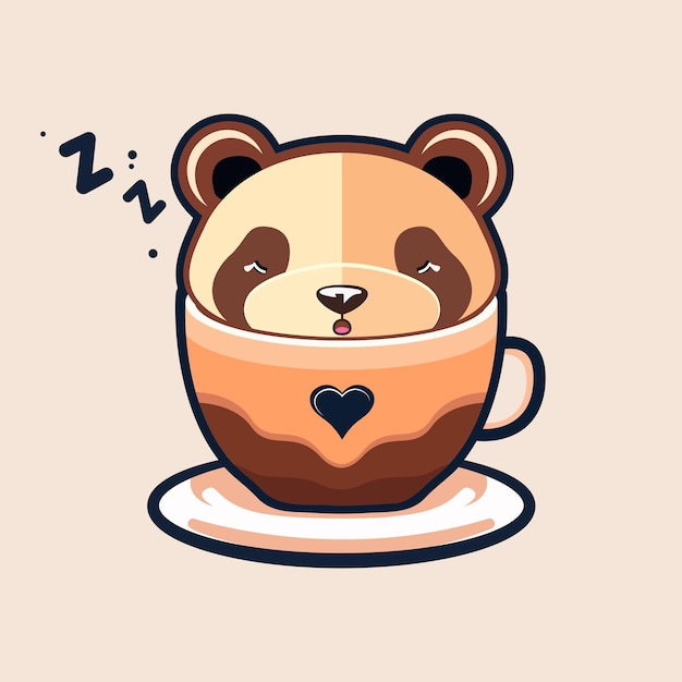 Desenho de urso panda fofo bebendo café