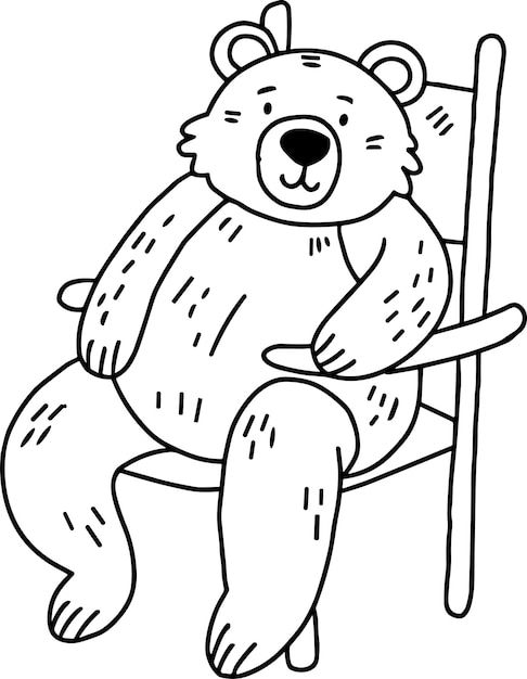 Um urso está sentado numa cadeira.