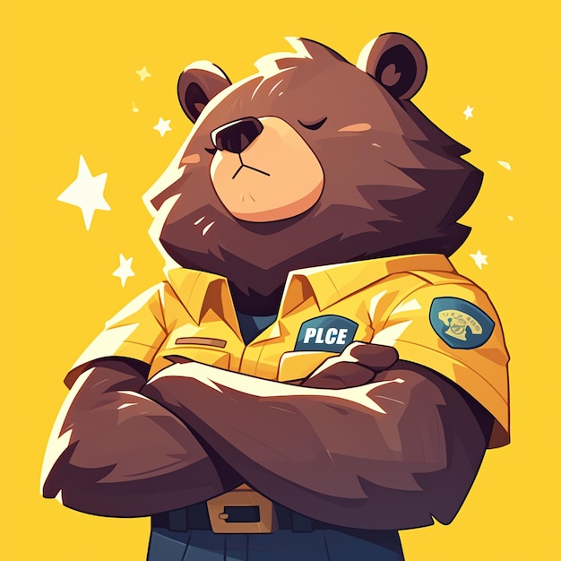 Vetor um urso majestoso, estilo de desenho animado da polícia.