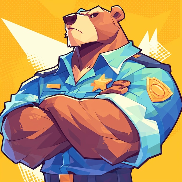 Vetor um urso majestoso, estilo de desenho animado da polícia.