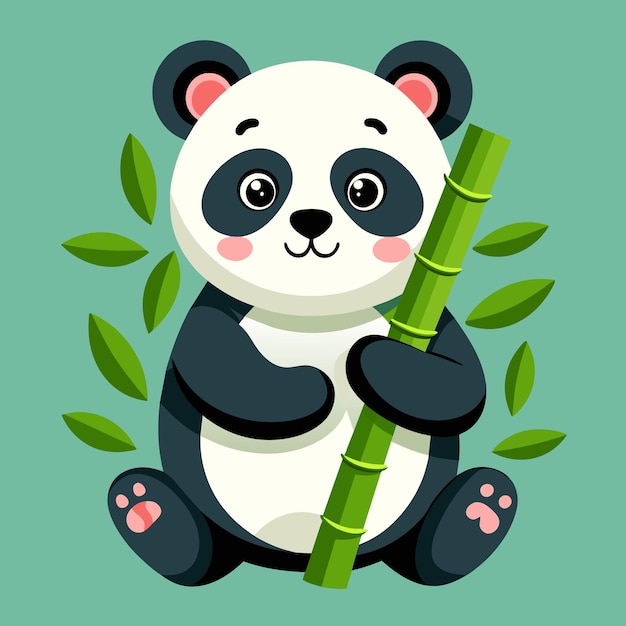 um urso panda segurando um bastão de bambu com um fundo verde
