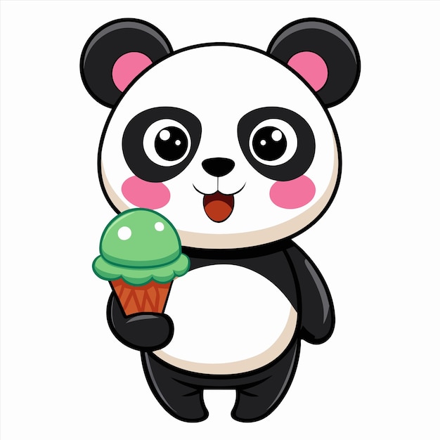 um urso panda segurando um cupcake verde com as palavras panda nele