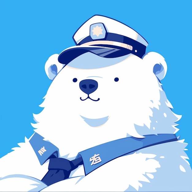 Vetor um urso polar corajoso, estilo de desenho animado da polícia.