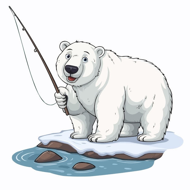 Um urso polar está pescando no pólo norte ilustração vetorial de desenho animado