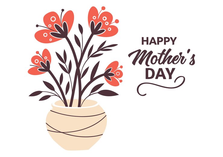 Vetor um vaso com flores laranjas e um texto para o dia das mães