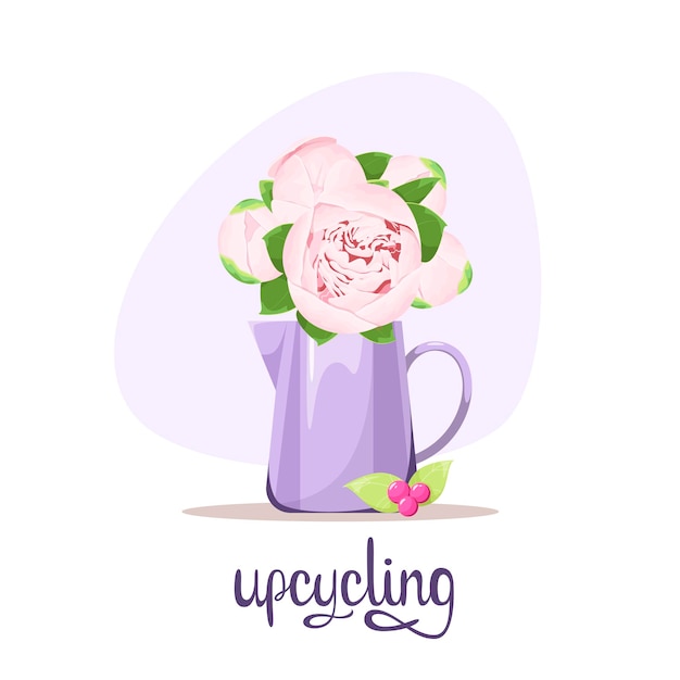 Vetor um vaso para flores de um bule desenho de desenho animado upcycling