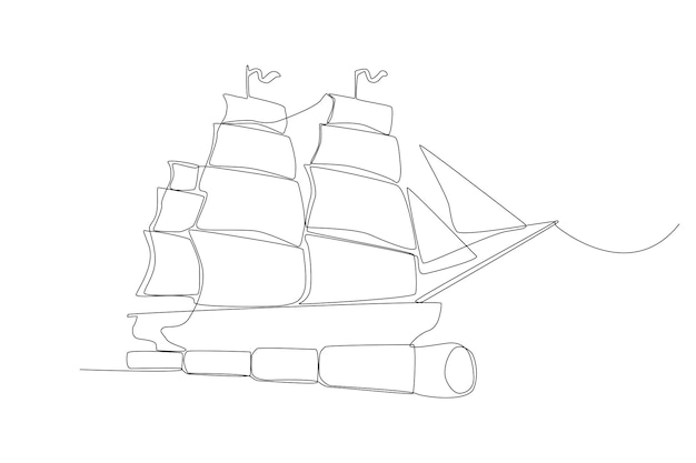Vetor um veleiro acima da ilustração de arte de linha binocular