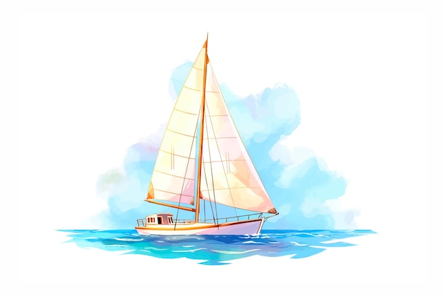 Vetor um veleiro com velas brancas sobre um fundo de água azul