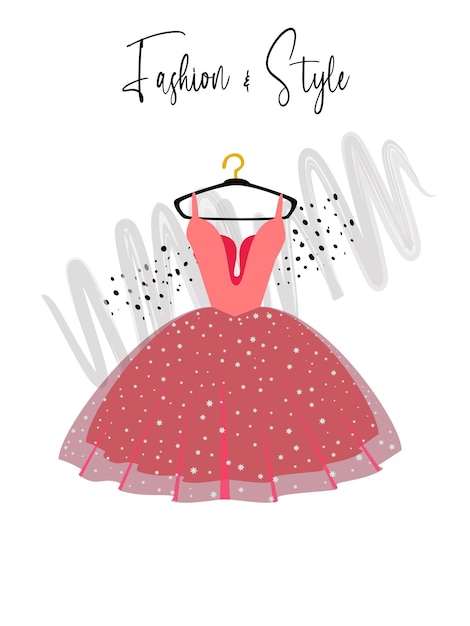Um vestido rosa de elegância na ilustração de moda de cabide